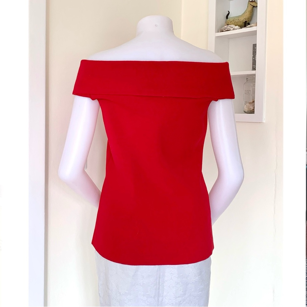 Ann Taylor red knit off the shoulder top - Picture 4 of 16